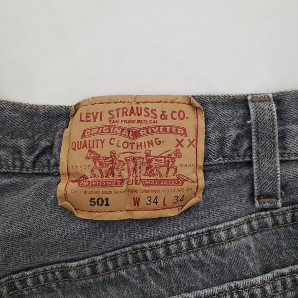👖 VINTAGE Levi's 501 Button Fly Straight Leg Jeans (W34 L34) Faded Black/Gray - Picture 5 of 6